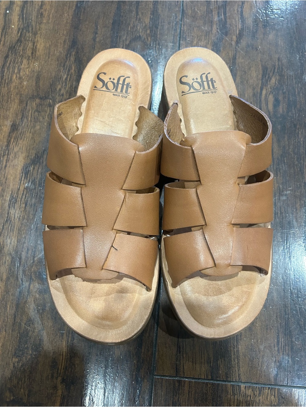 Söfft Tan Leather Slide Sandals